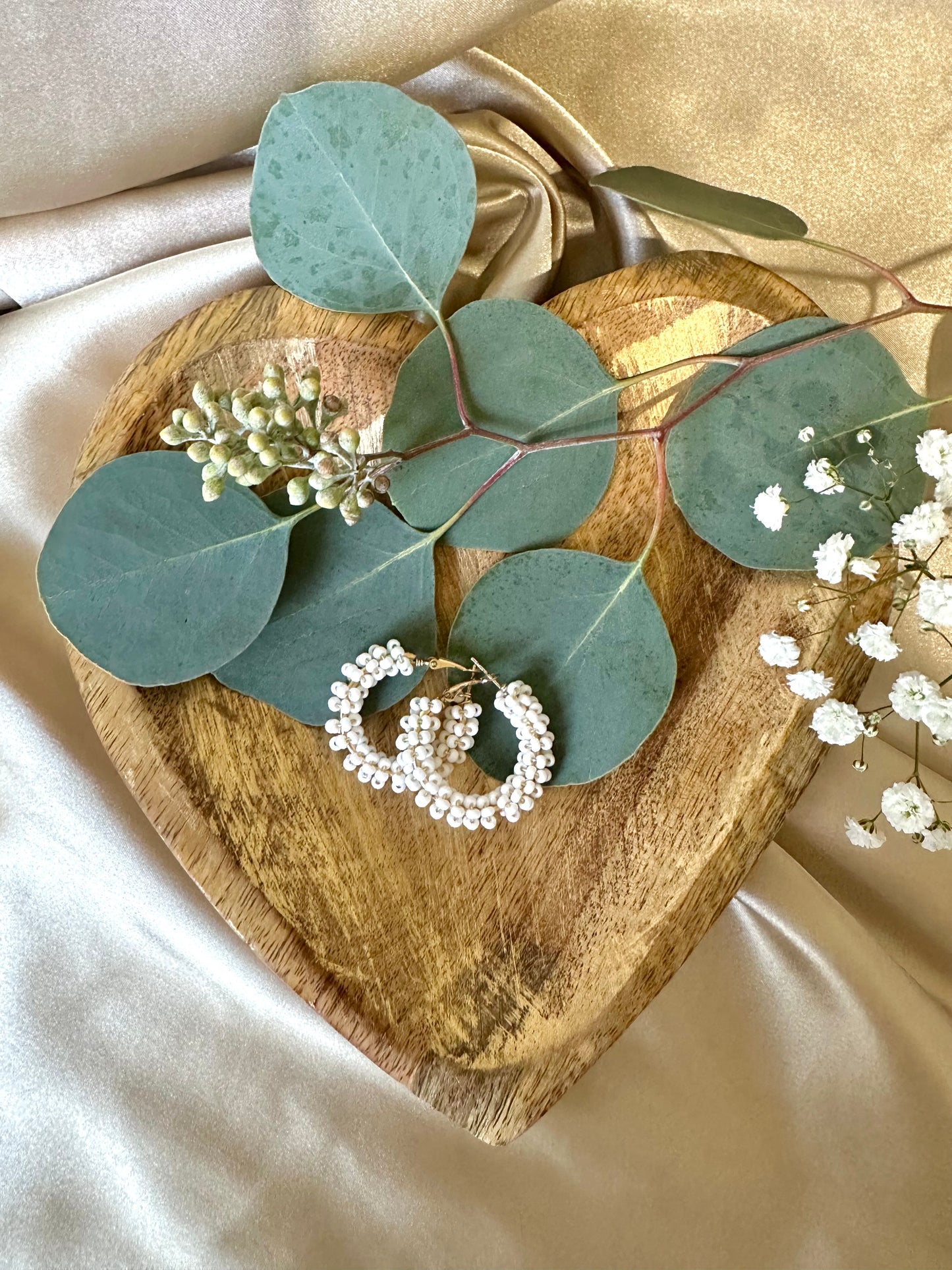 Vanilla Beaded Hoop Earrings