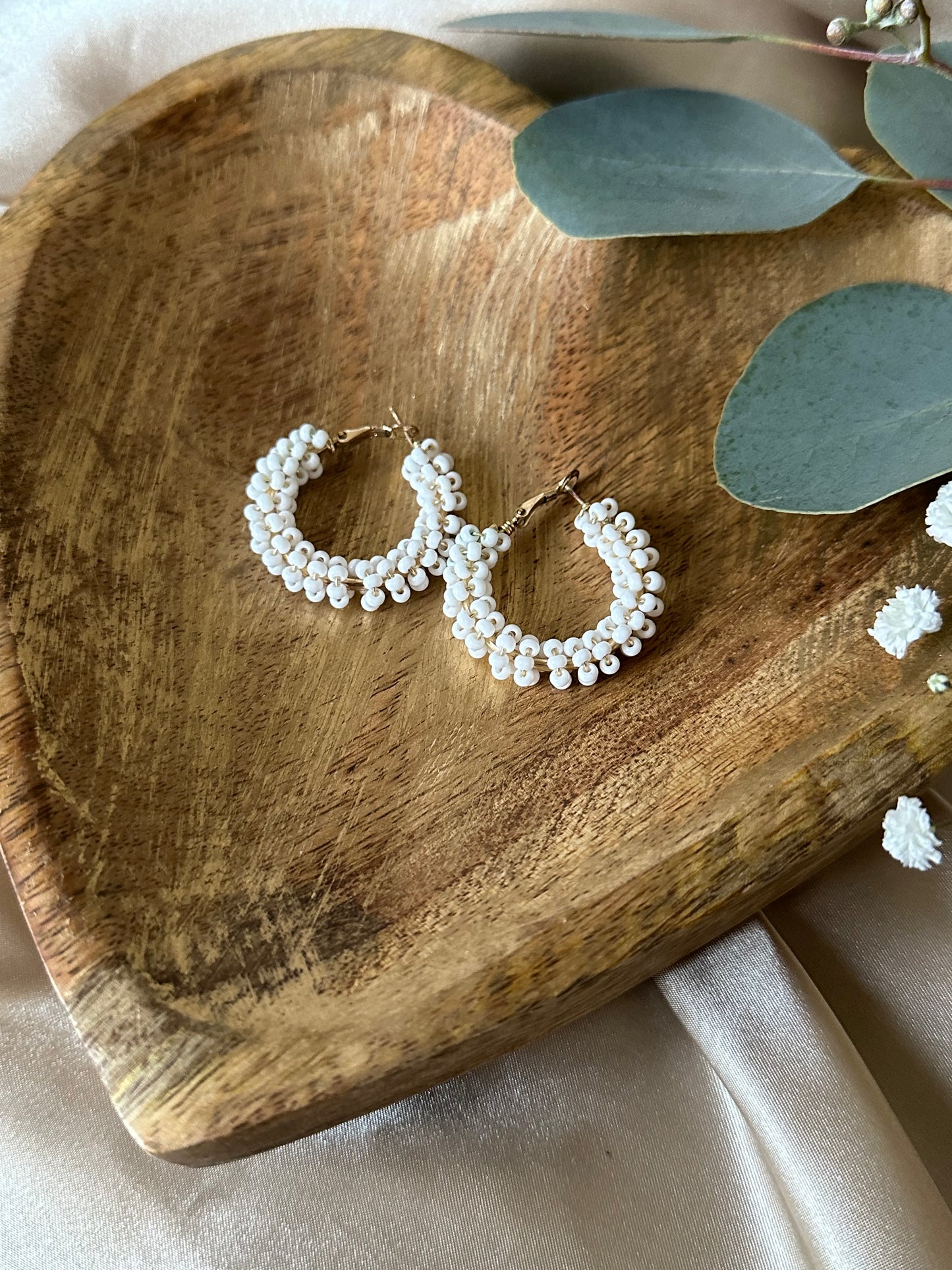 Vanilla Beaded Hoop Earrings