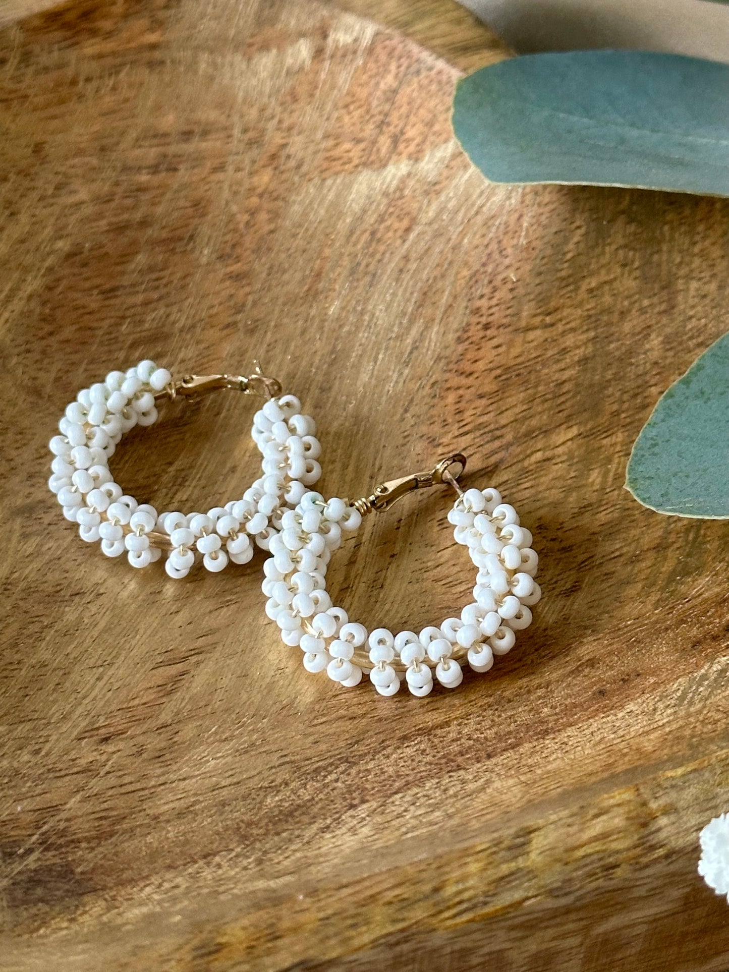 Vanilla Beaded Hoop Earrings