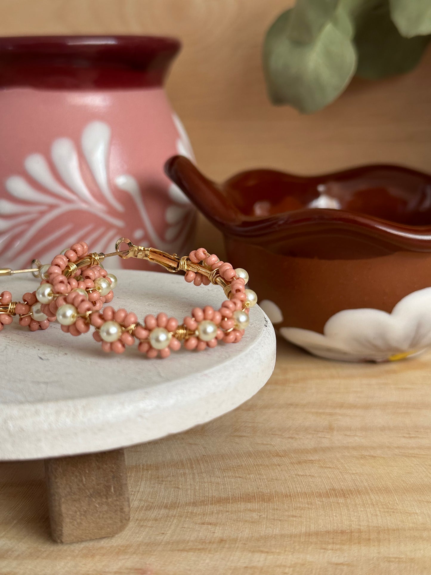 Pink Bonita Flower Hoop Earrings