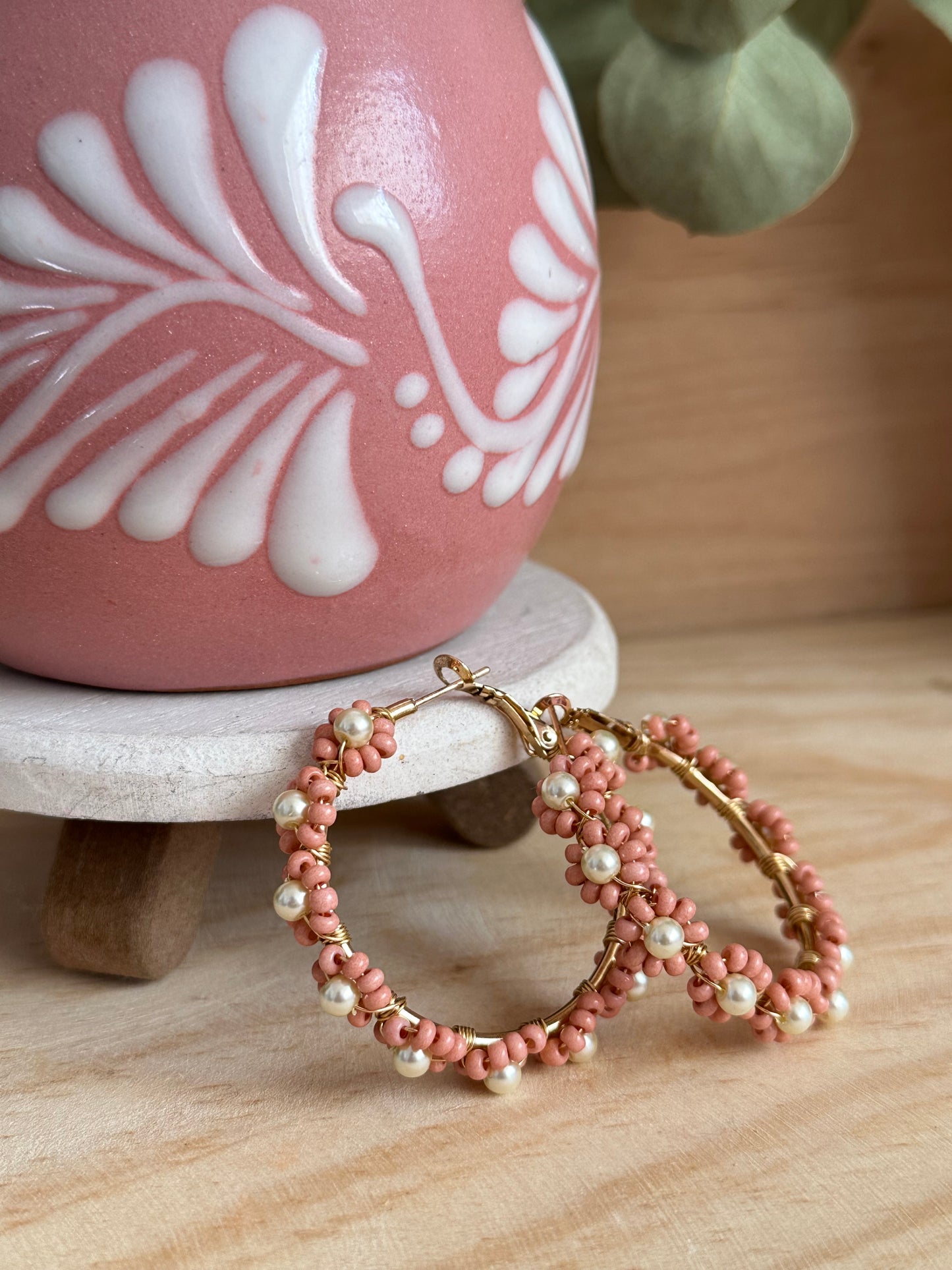 Pink Bonita Flower Hoop Earrings