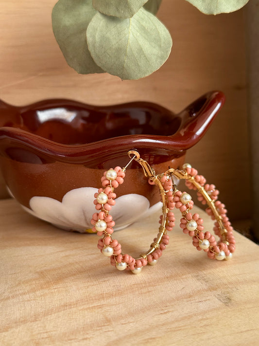 Pink Bonita Flower Hoop Earrings