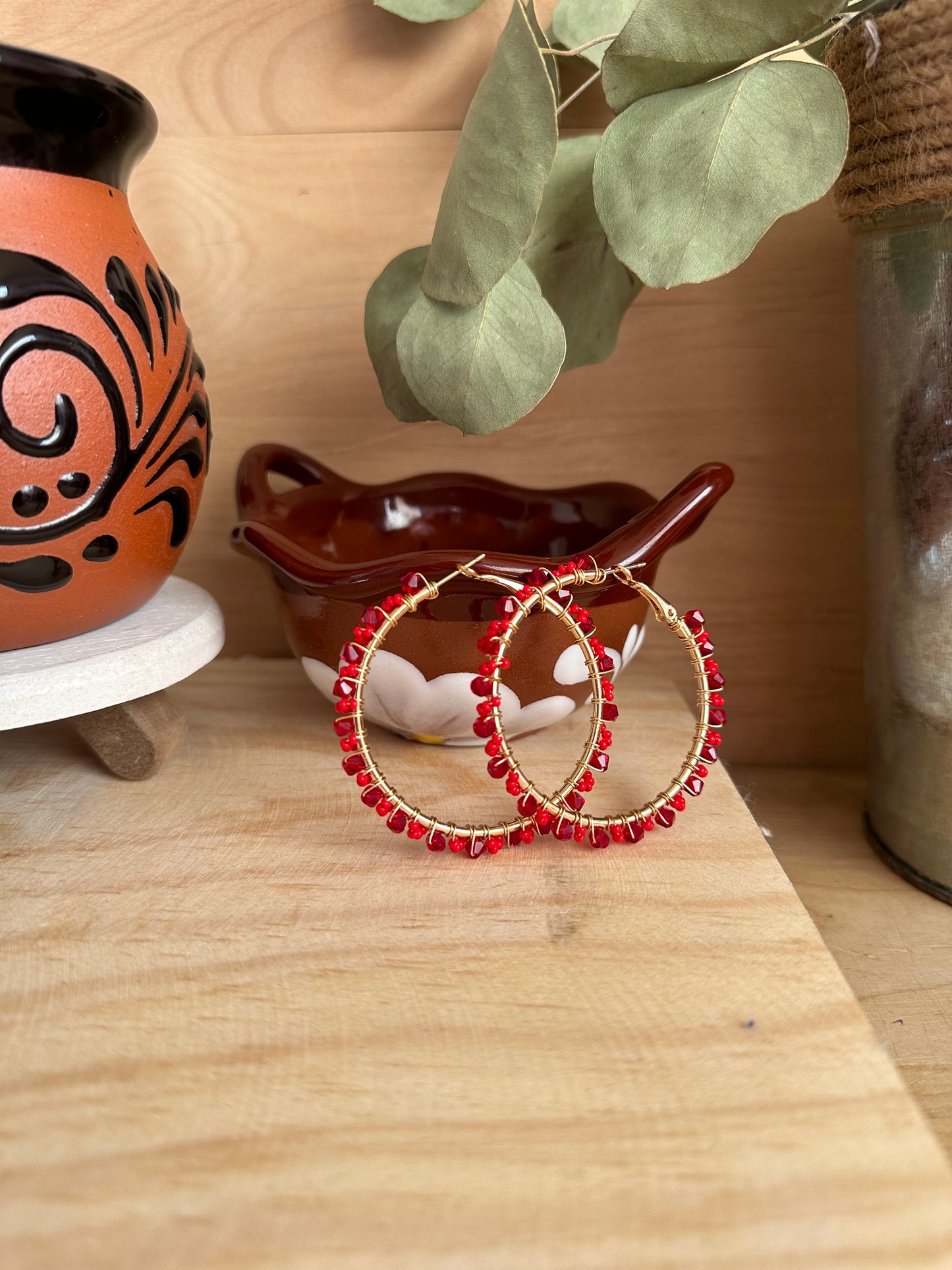 Rojo Corazon Hoop Earrings