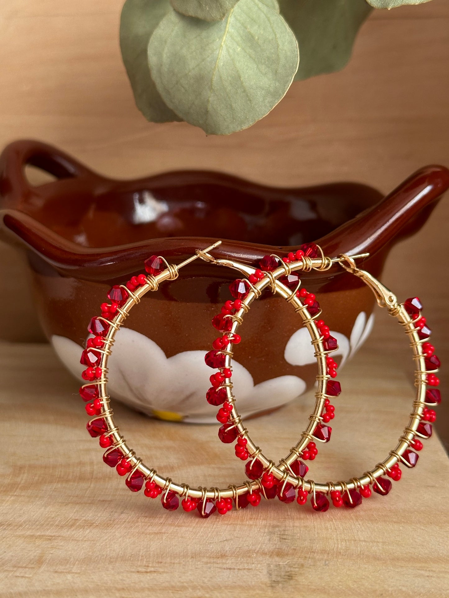 Rojo Corazon Hoop Earrings