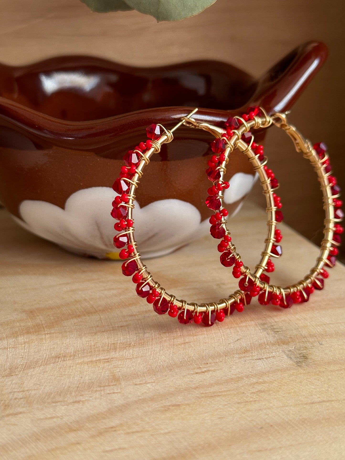 Rojo Corazon Hoop Earrings