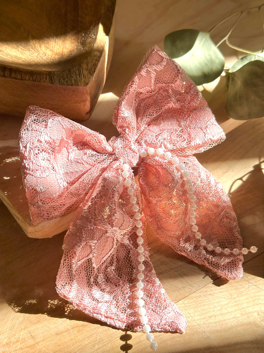 Pink Lace Hair Bow